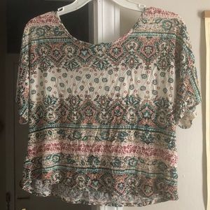 Pink and green patterned crop top